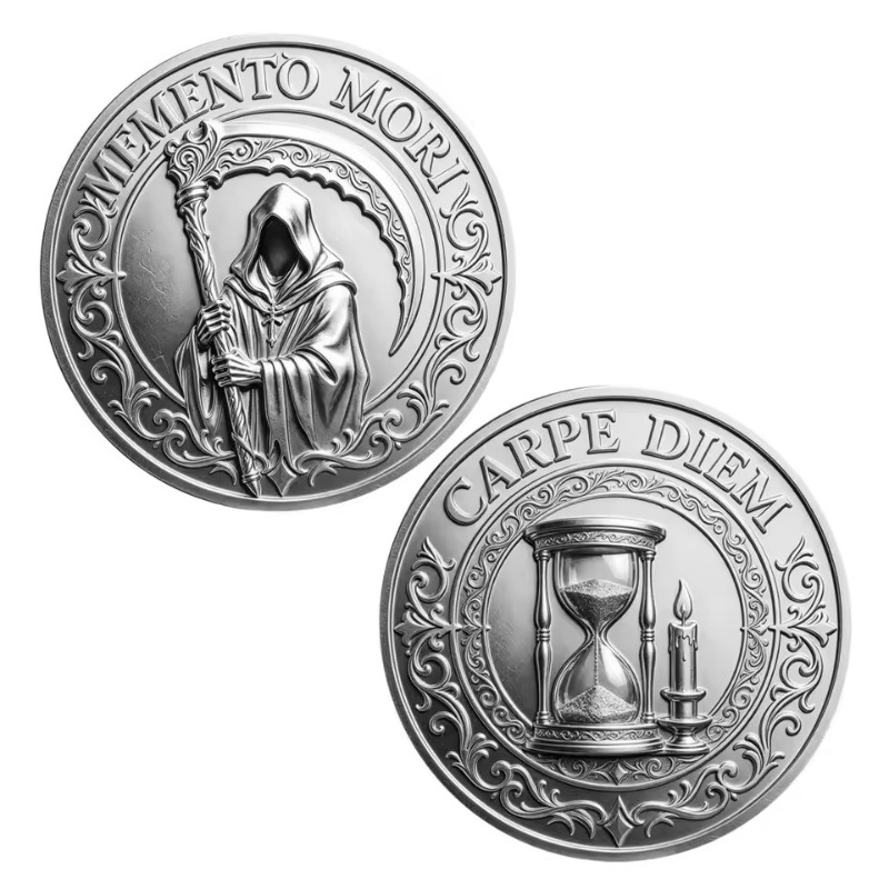 Token Coin Mechanism - メメント・モリ カルペ・ディエム 死神の砂時計 金メッキメタルコイン ストイシズム哲学 コレクターズアイテム