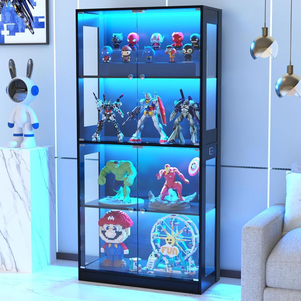65ガラス扉ディスプレイキャビネット、センサー照明付き4段キ - Glass Cabinet Display のレビューと価格