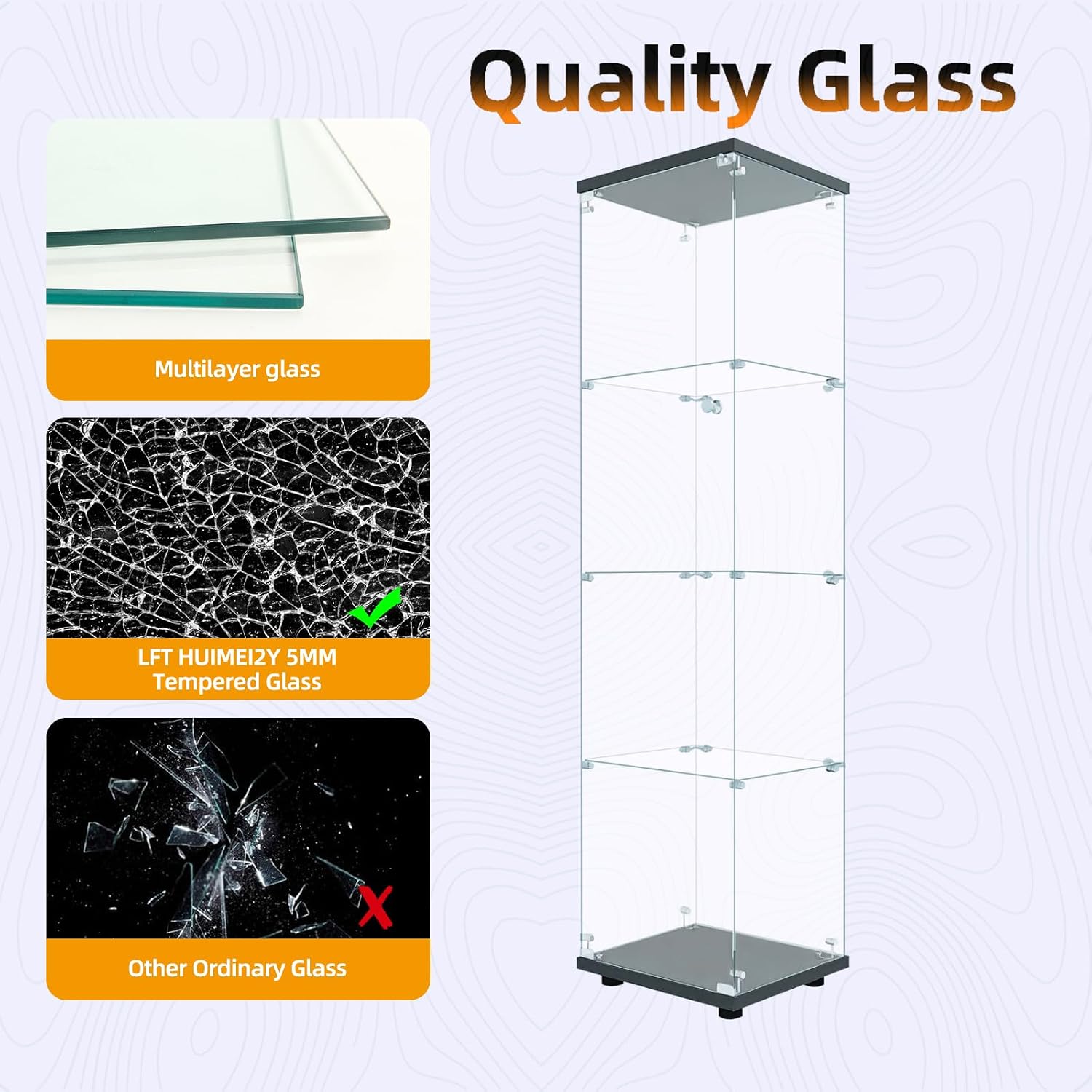 ガラスディスプレイキャビネット ロック付き 4段 シングルド - Glass Cabinet Display のレビューと価格