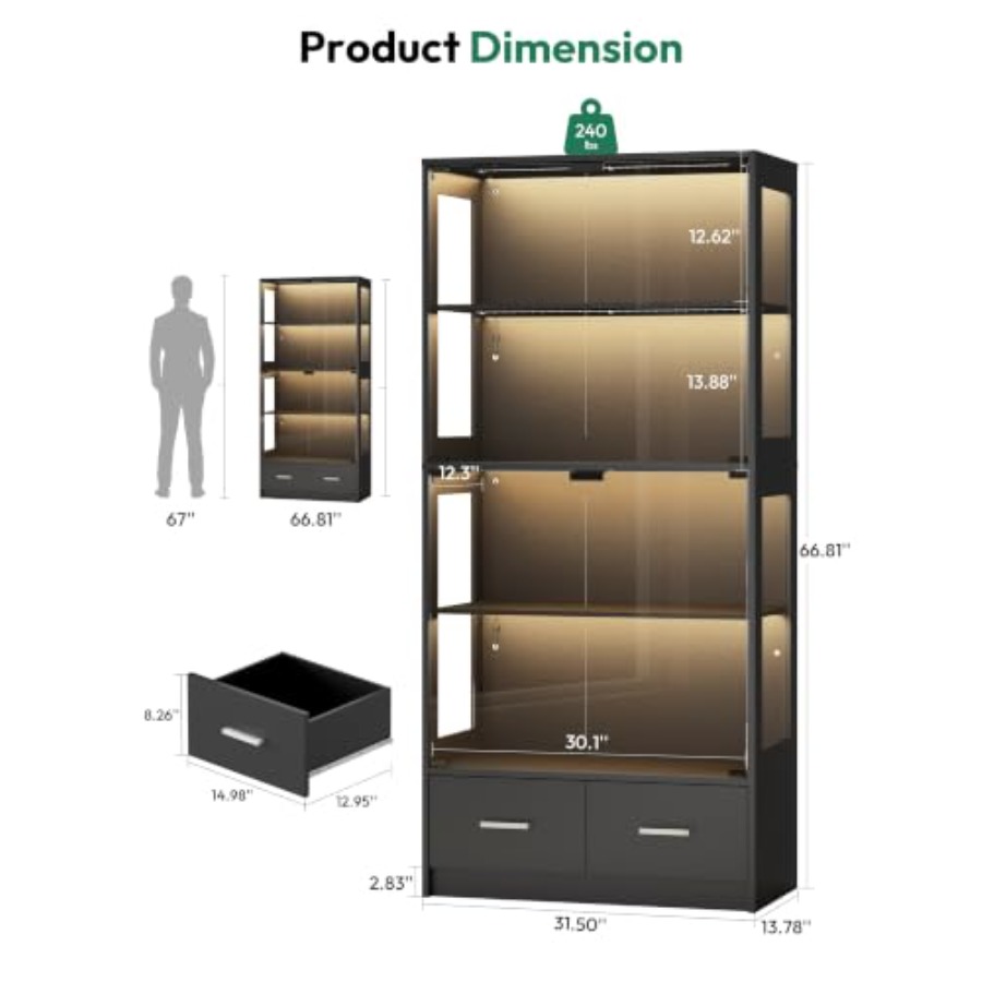 67インチのスポーツ記念品用ガラスディスプレイキャビネット、 - Glass Cabinet Display のレビューと価格